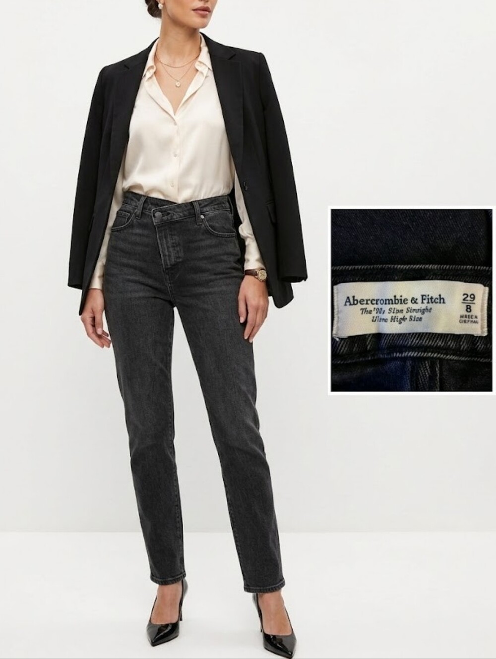 Abercrombie & Fitch The '90s Slim Straight Ultra High Rise High Rise Black Jeans